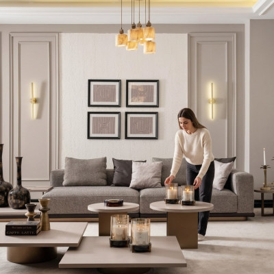 Garnitur Wohnzimmer Viersitzer Sofa 4 Sitzer Couchtische 5tlg Grau Set