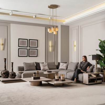 Ecksofa L form Wohnlandschaft Polstersofa Stoffsofa Grau Modern Sofa