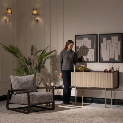 Wohnzimmer Set 3tlg Sessel Beistelltische Sideboard Grau Gruppe Relax