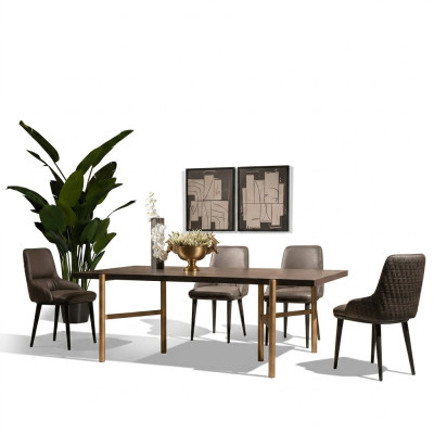 Esstisch Esszimmertisch Tisch Esszimmer Holz Braun Modern Gold Design