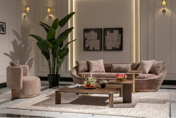 Couchgarnitur Sofagarnitur Stoffsofa Dreisitzer Sessel Beige Couch Set