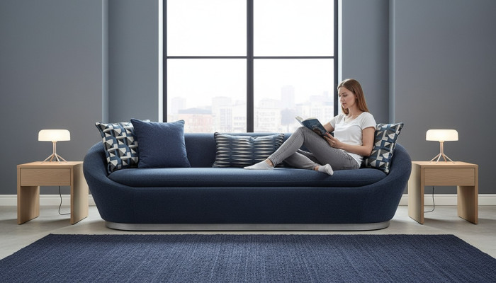 Moderne Dreisitzer Sofa 3 Sitz Stoffsofa Blau Polstersofa Couch Stoff