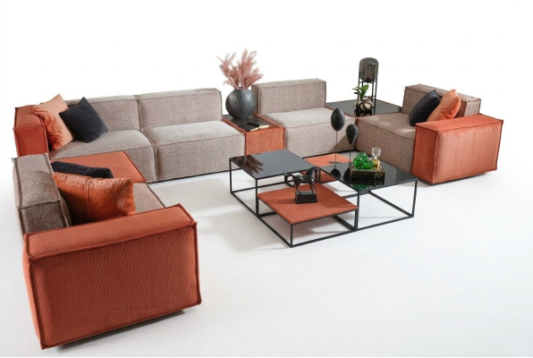 Großes Ecksofa U form Stoffsofa Couch Polstersofa Orange Moderne Sofa