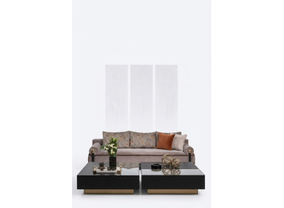 Komplett Wohnzimmer Dreisitzer Couchtische Grau 3tlg Stoffsofa Couch