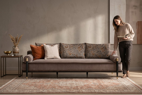 Dreisitzer Sofa 3 Sitzer Stoffsofa Grau Luxus Polstersofa Couch Stoff