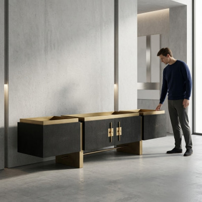 Sideboard RTV Lowboard TV Ständer Schwarz Modern Design Gold Holz