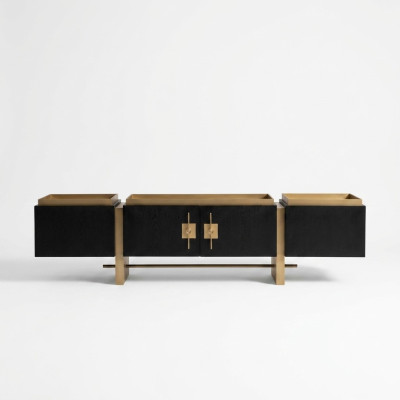 Sideboard RTV Lowboard TV Ständer Schwarz Modern Design Gold Holz