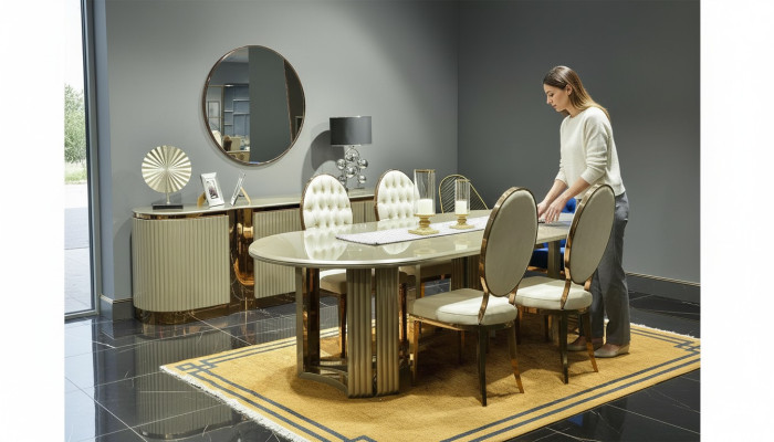 Luxus Esszimmer Essgruppe Essecke Esstisch Stühle Beige Set 9tlg Holz