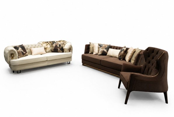 Sofagarnitur Dreisitzer Sessel Stoffsofa Polstersofa Braun Set Sofas