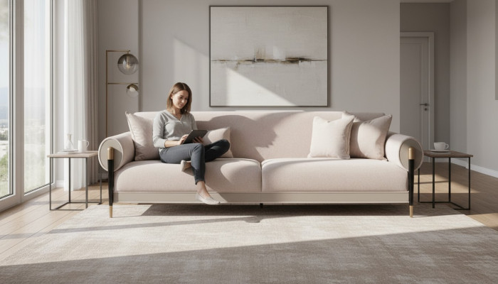 Stoffsofa Dreisitzer Sofa 3 Sitzer Polstersofa Modern Design Beige Neu