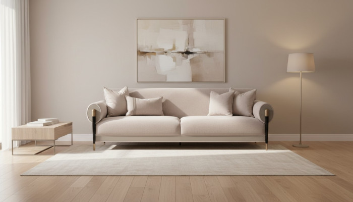 Stoffsofa Dreisitzer Sofa 3 Sitzer Polstersofa Modern Design Beige Neu
