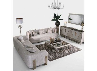 Wohnzimmer Komplette Couchgarnitur Dreisitzer Stoffsofa Set 6tlg Groß