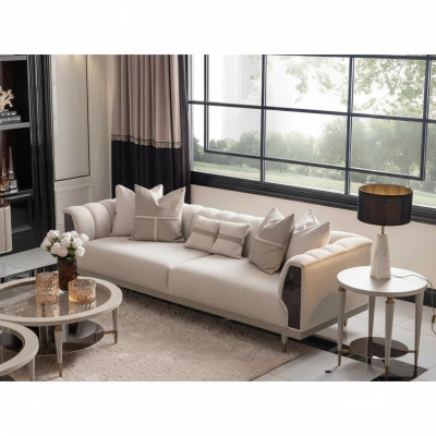 Dreisitzer Sofa 3 Sitzer Couchtische Beige Stoffsofa Set 3tlg Garnitur