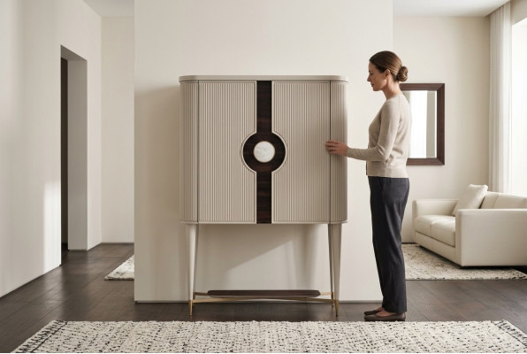 Barschrank Schrank Holzschrank Holz Bar Beige Getränke Design Flaschen