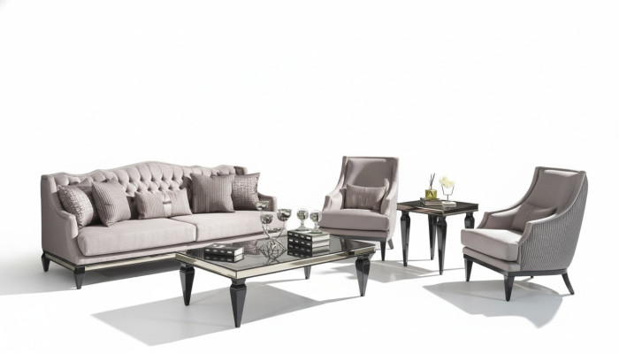 Sofagarnitur Sofa 3 Couchtische Stoffsofa Grau Set 5tlg Dreisitzer