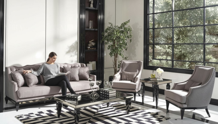 Sofagarnitur Sofa 3 Sessel Stoffsofa Grau 3tlg Dreisitzer Polstersofa