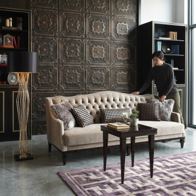 Wohnzimmer Garnitur Sofa 3 Sitzer Beistelltisch Chesterfield Polstersofa Grau