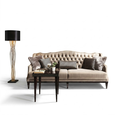 Wohnzimmer Garnitur Sofa 3 Sitzer Beistelltisch Chesterfield Polstersofa Grau