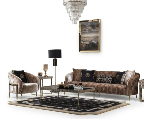 Couchgarnitur Dreisitzer Sessel Beige Stoffsofa Polstersofa Couchtisch