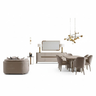 Esszimmer Garnitur Essecke Esstisch Stühle Set 9tlg Beige Essgruppe