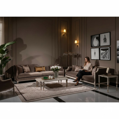 Sofagarnitur Viersitzer 4 Sitz Couchtisch Stoffsofa Polstersofa Braun