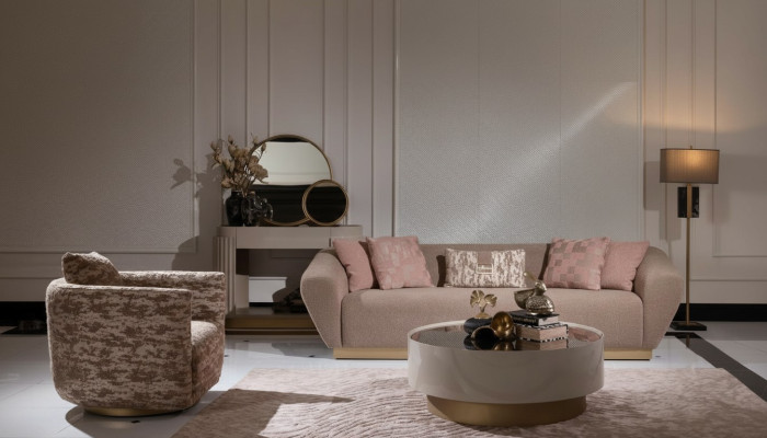 Sofagarnitur Sofa 3 Sitzer Sessel Couchtisch Kommode Beige Stoff 5tlg