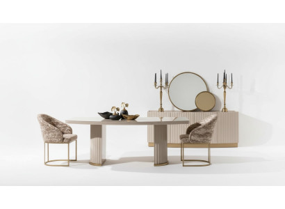 Essgruppe Essecke Esstisch Stühle Set 9tlg Esszimmer Beige Holz Luxus