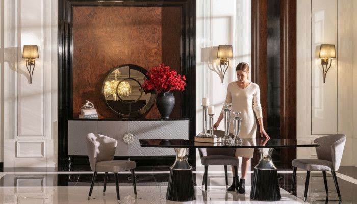 Luxus Essgruppe Essecke Esstisch Stühle Schwarz 9tlg Esszimmer Holz