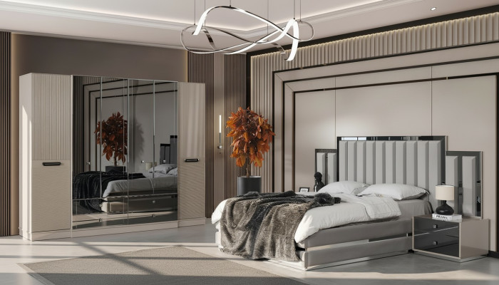 Komplette Schlafzimmer Doppelbett Bett Nachttische 4tlg Grau Schrank
