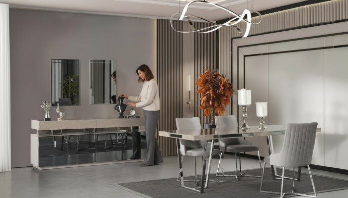 Essgruppe Esszimmer Gruppe Essecke Esstisch Stühle 10tlg Holz Grau
