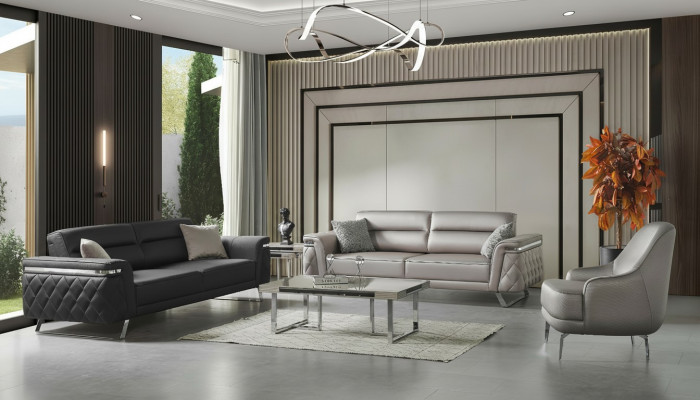 Luxus Sofagarnitur Dreisitzer Sessel Stoffsofa Grau Polstersofa Sofas