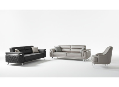Luxus Sofagarnitur Dreisitzer Sessel Stoffsofa Grau Polstersofa Sofas