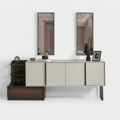Schrank Sideboard mit Spiegel Anrichte Gruppe Modern Kommode Weiß