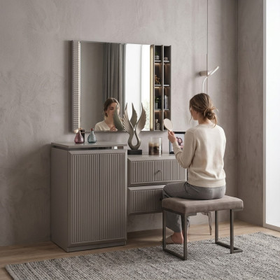 Schminktisch Frisiertisch Konsolentisch Spiegel Holz Grau Schlafzimmer