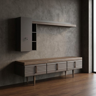 Wohnwand Sideboard RTV Lowboard Regale TV Ständer Schrank Holz Grau
