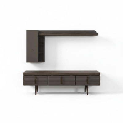 Wohnwand Sideboard RTV Lowboard Regale TV Ständer Schrank Holz Grau