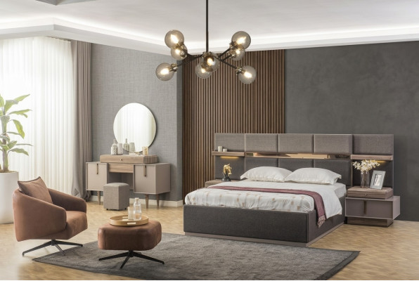 Schlafzimmer Komplette Doppelbett Bett Nachttische Konsole 6tlg Grau