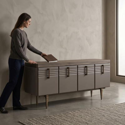Sideboard Anrichte Holzschrank Kommode Schrank Holz Grau Wohnzimmer