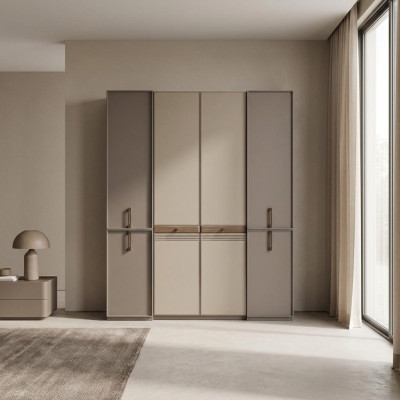 Kleiderschrank Schlafzimmerschrank Schrank Holzschrank Grau Spiegel