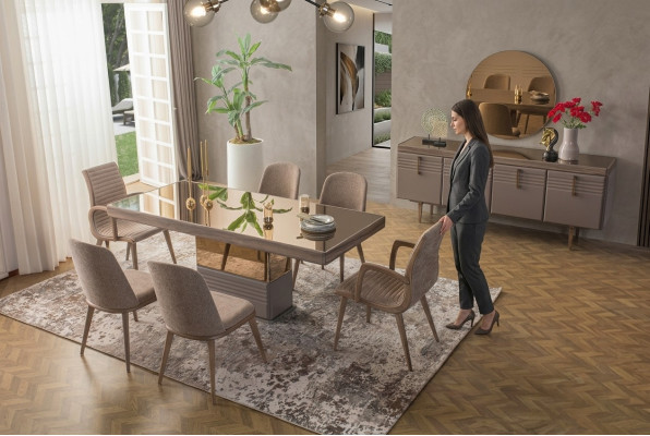 Esstisch Esszimmertisch Tisch Esszimmer Luxus Holz Beige 199 cm