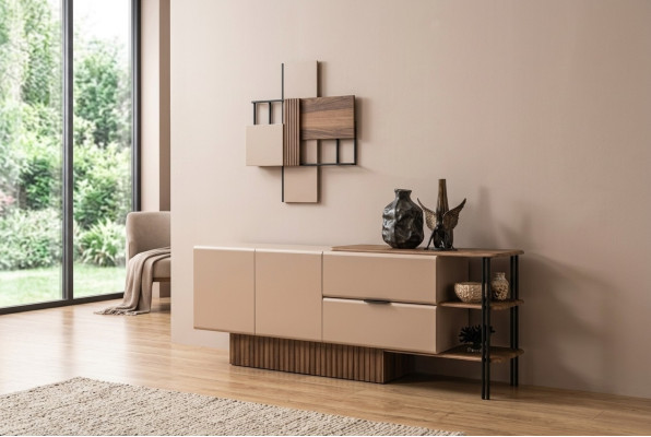 Anrichte Sideboard Holzschrank Kommode Schrank Holz Beige Moderne