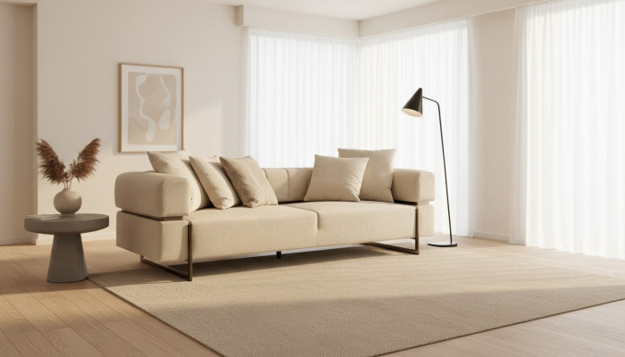 Beiger Dreisitzer Designer Stoffsofa Polstermöbel Luxuriöser 3-Sitzer