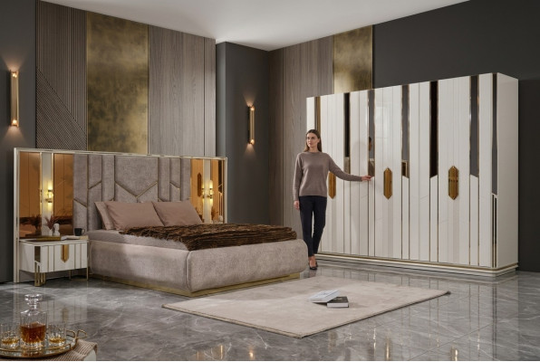 Komplette Schlafzimmer Doppelbett Bett Schrank Nachttische Weiß 4tlg  