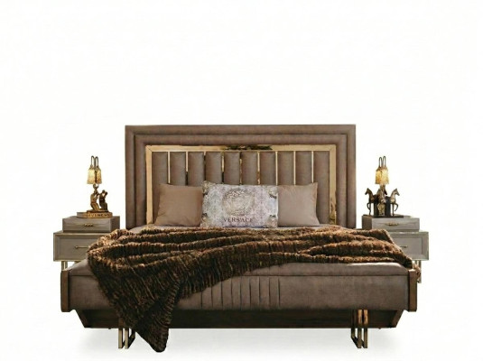 Komplette Schlafzimmermöbel Doppelbett Bett Nachttische Beige 3tlg