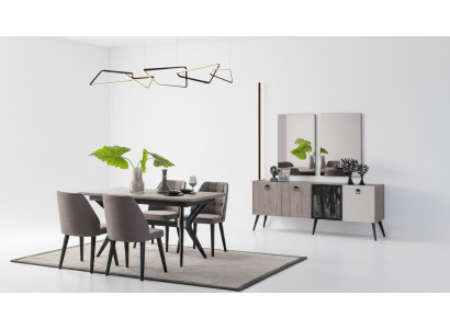 Essgruppe Essecke Esstisch Stühle Holz Grau Esszimmer 9tlg Anrichte