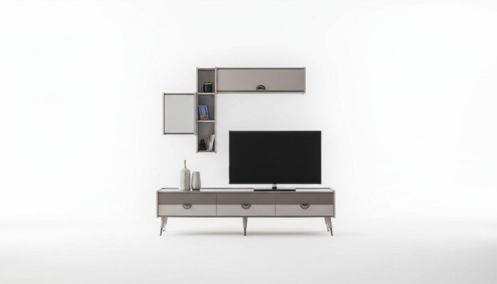 Beiges Wohnzimmer Sideboard Robuster TV-Ständer Lowboard Luxus Regale