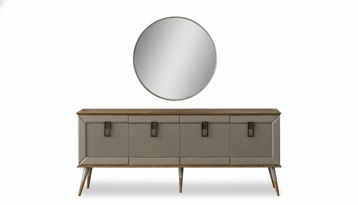  Robuste Anrichte Designer Sideboard Luxuriöser Rundspiegel Schrank 2tlg