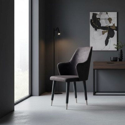 Graues Esszimmer Stuhl-Set Designer Polsterstühle 6tlg. Textil Stühle