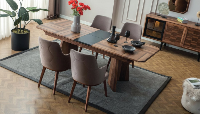 Komplette Essgruppe Designer Essecke Holz Esstisch 6x Polsterstühle