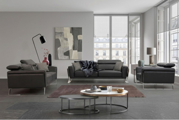 Designer Kunstleder Couchgarnitur 2x Dreisitzer Luxuriöser Sessel 3tlg